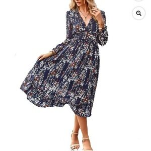 Mopoogoss dress Floral sheer balloon sleeve Polyester Stretchy waist Size Small